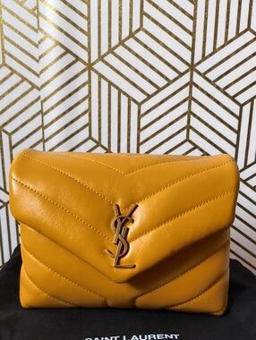 Saint Laurent Toy Loulou Metalasse Leather Crossbody Bag in Mustard